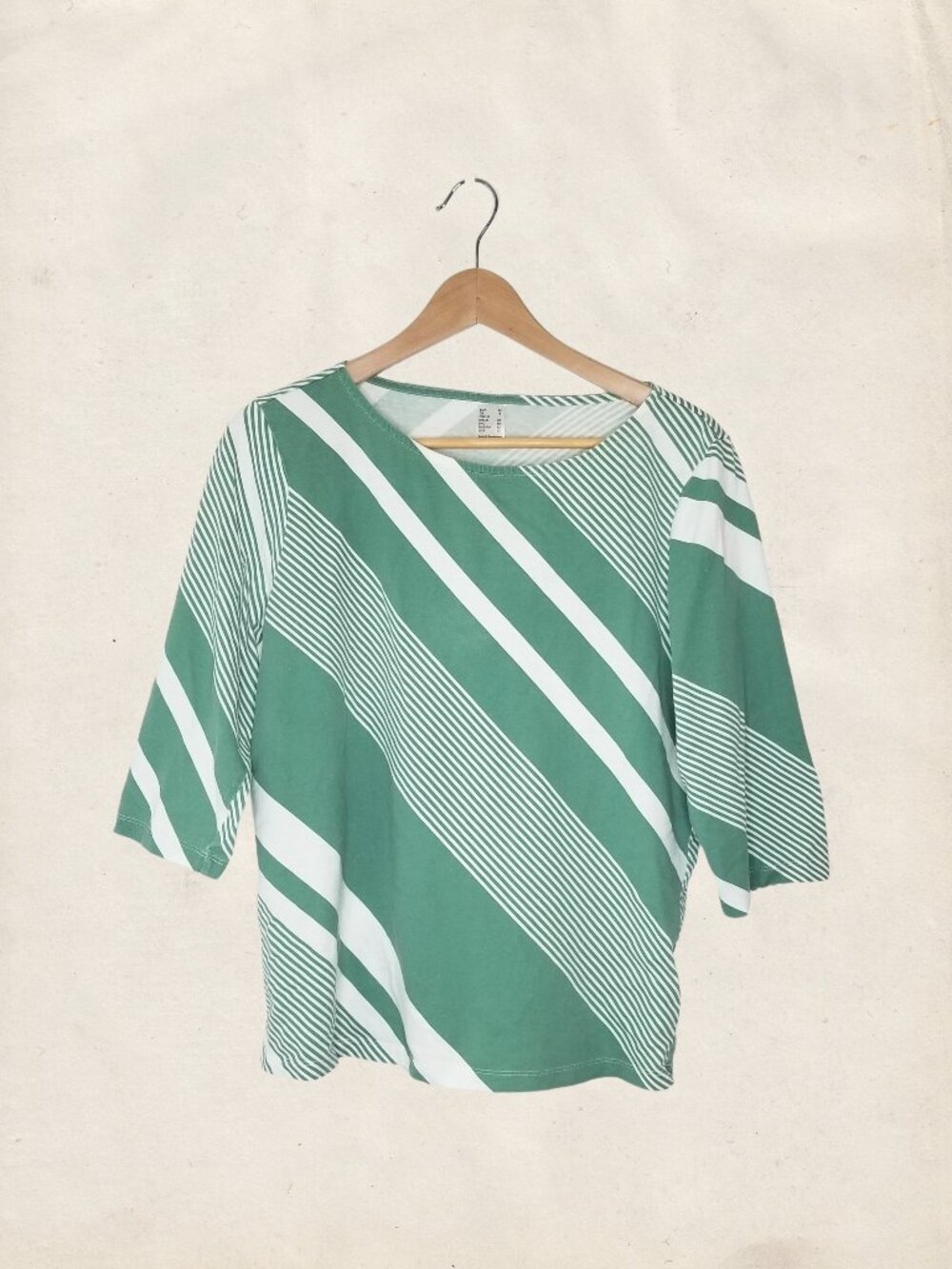 Green & White Diagonal Striped Cotton Tee, Size 12